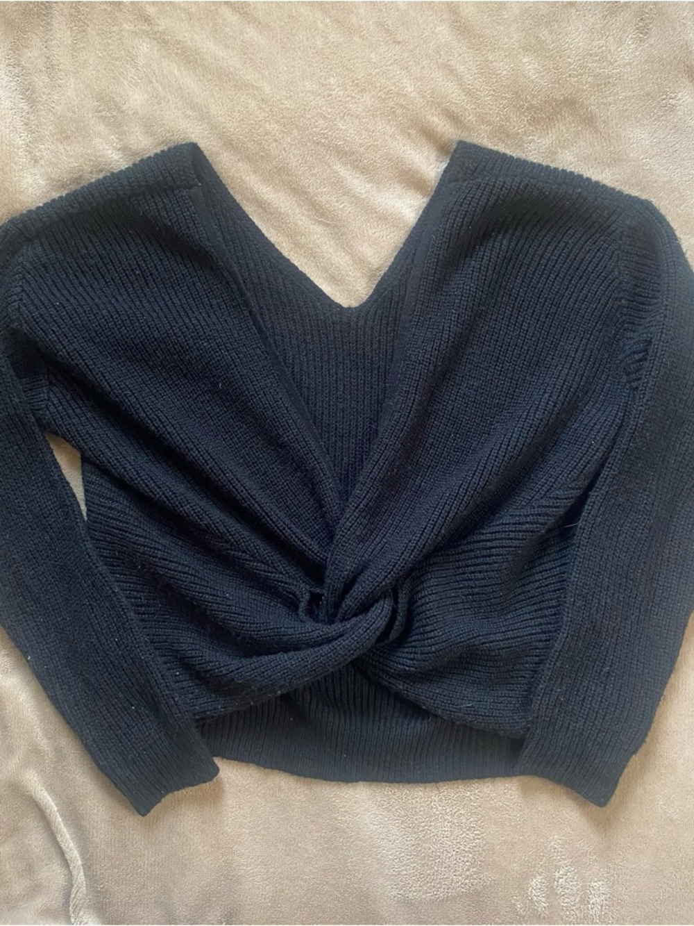 SHEIN Black Twist-Front V-Neck Knit Sweater